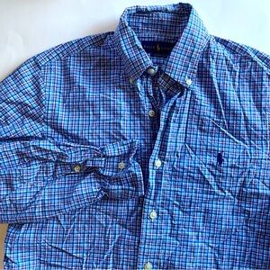 Polo Ralph Lauren Men's‎ Small Cotton Long Sleeve Button Down Purple Blue Plaid
